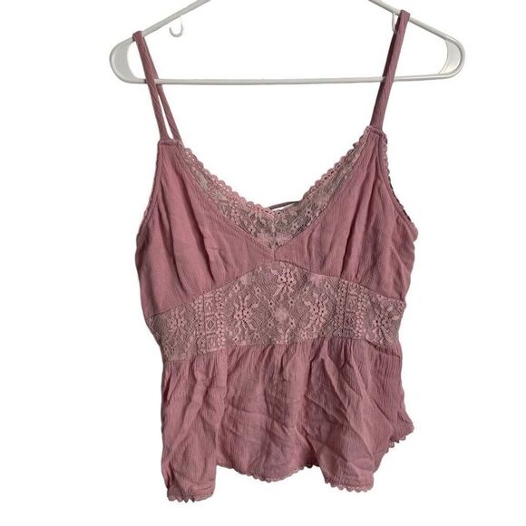 American Rag Tops - Vtg Y2K American Rag Womens Babydoll Top L Pink Lace Empire Waist Twee Coquette